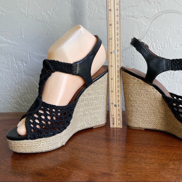Lucky Brand Rio Black Natural Crochet Platform‎ Wedge Open Toe Sandals Size: 7 - Picture 5 of 7